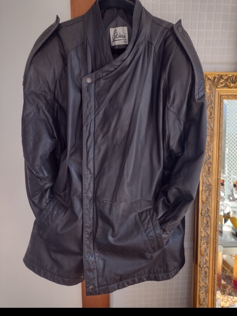 Skin Black Leather Asymmetrical Zip-Front Men's Jacket
